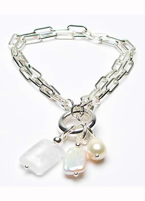 Eliza Gracious Double Strand Link Bracelet With Glass & Pearl Charms